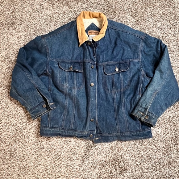WRANGLER HERO SHERPA LINED WESTERN COWBOY TRUCKER DENIM JEAN JACKET Sz Mens XL - Picture 1 of 13